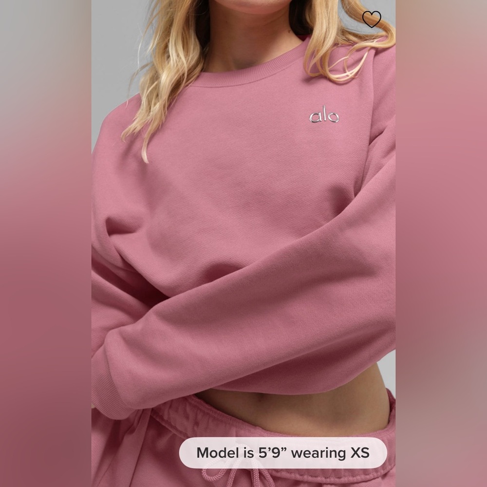 Alo Yoga NWT Cropped Accolade Crewneck Pink Wild Rose Size S